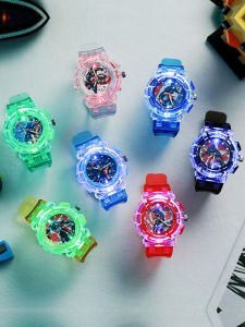 Luminous Childrens Watch Hero Iron Man Night Light Boys Kindergarten Primary School Kids Glowing Watch round Rubber Case
