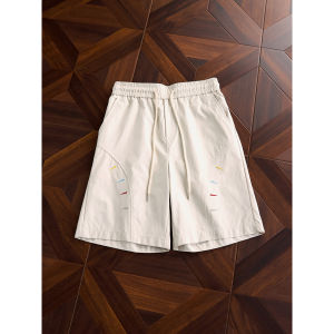 OUMULONG | Diagonal Embroidered Knee Length Lightweight Comfort Shorts