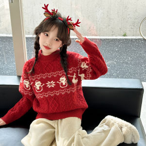 Christmas Motif Autumn Winter Sweater for School Girls round Neck Pullover Knitwear Midweight Casual Fashion Female Top