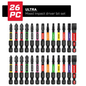 Geinxurn 26PCS 2Inches Impact Magnetic (PHSQTorxSL) Screwdriver Bit SetS2 Alloy Steel Bit with Impact Bit Holder with Base