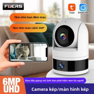 Camera An Ninh Thông Minh Hai Ống Kính FUERS 3K 6MP WiFi IP Màn Hình Trẻ Em Với Tính Năng Phát Hiện Tự Động Bằng AI Giám Sát Thú Cưng Trong Nhà Màu Trắng