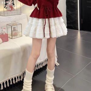XUECAIQI | Petite Holiday Knitwear Skirt Set Red