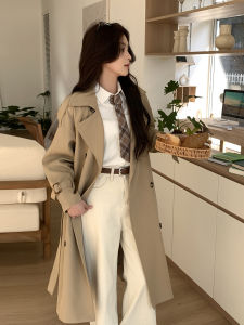 Khaki British Style College Windbreaker Coat Womens Long New Style Autumn 2025 Fashion Outerwear Casual Loose Fit Korean Version