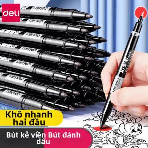 deli | Waterproof Oil-resistant Non-fading Quick-dry Marking Pens Black Blue Red