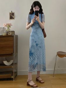 RELNLEX | Đầm Size Lớn Kiểu Trung Quốc Cổ Điển Có Chấm Bi