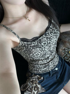Wild Leopard Print Lace Mini Strap Vest Women Summer Cool Spicy Backless Sleeveless Outerwear Inner Match Bared Back Matching Top