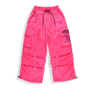 Panda Storm ชุดการแสดงเด็กผ้าฝ้ายลายทางสีชมพู ชุดเต้นรำฮิปฮอป ชุดแจ๊ส ชุดเดินแบบยาวสำหรับเด็กชายและเด็กหญิง