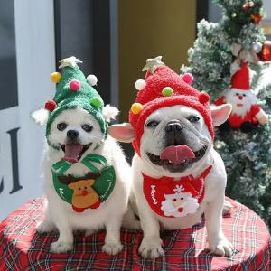 TeekerPet Dog Hat Saliva Towel Bib Cat Hat Christmas Hat Autumn and Winter Clothes Pet Costume