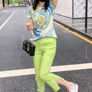 European Station Fashion Suit 2024 New Arrival Female Western Style Slimming Tops Age Reduction Cropped Pants Summer Clothes Two-Piece Suit