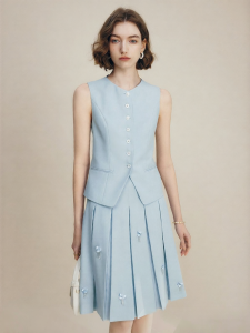 FAMANXUAN | Blue Sleeveless Blazer Fashionable and Elegant