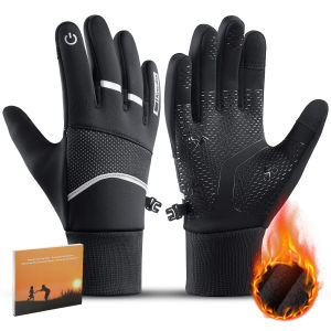 1 pair of autumn and winter cycling gloves - warm and thick touch windproof sports gloves suitable for skiing cycling and out