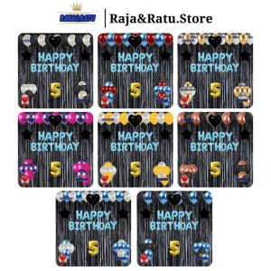 Paket Dekorasi Pesta Balon Happy Birthday Biru Set Dekor Ulang Tahun Tirai Hitam Simple
