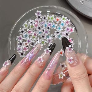50Pcs 3D Mixed-Color Soft Carving Flower Nail Charms Ice Transparent Cherry Blossom Nails Decoration Resin Floral Manicure Parts