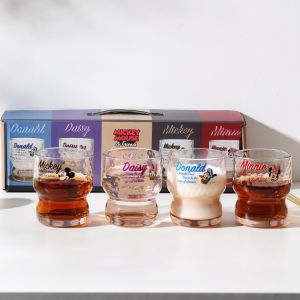 Retro Hammer Pattern Glass Cups Set of 4 in Gift Box Cartoon Tea Colored Water Beer Juice Drinking Glasses Creative round Cylinder