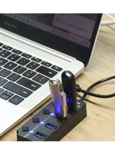 USB3.0 4-Port Hub with Built-in Power Adapter High-Speed Data Transfer Stable Connection for Mobile Phones & Computers