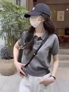 DVDK | Polo Collar Ice Silk Knit Short Sleeve T-Shirt Slim Fit Versatile Blouse