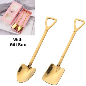 2PCs/Set Stainless Steel Shovel Shape Coffee Spoon Ice Cream Afternoon Tea Dessert Multicolor Long Handle Dinnerware Tableware