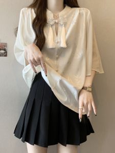 Slimming Traditional Style Silk Shirt Large Size