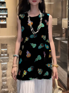 QINGNAER | Oversized Chinese Style Velvet Sleeveless Top