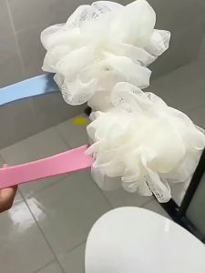 1 Soft Loofah Brush and Bristle Bath Body Brush with Curved Long Handle - Odorless Manual Exfoliating Scrub Suitable for Full