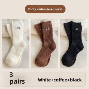 Thickened Woolen Cotton Socks Womens Autumn Winter Mid-calf Warm Wool Cashmere Socks Compatible with Birkenstock Shoes