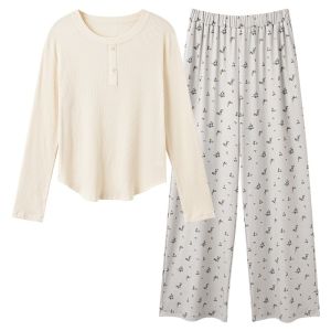 Pure Cotton Long Sleeve Sleepwear Set with Chest Pad Womens Home Clothes Floral Embroidery Comfortable Breathable Nightgown