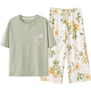 THREEGUN | Cotton Round Neck Knee-protection Three-quarter Pant Pyjama 1 Set
