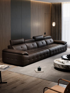 Government Subsidized Italian Minimalist Living Room Sofa Piano Key High Back Adjustable Headrest Functional Sofa Leather Art
