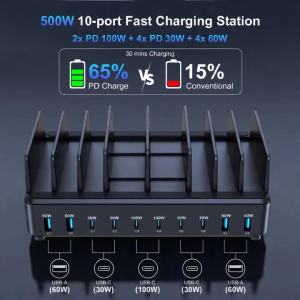 500W Universal Multi USB C Charger PD 100W Desktop Fast Charging Sation Phone/Tablet/Laptop Stand Dock Holder for iPhone Samsung