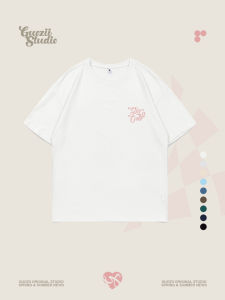 Guozii Couple Wear Heavy Weight Shoulder Short Sleeve T-Shirt Female Male Stylish Preppy Style Loose Casual Crew Neck Top