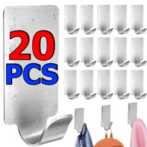 20pcs Stainless Steel Self Adhesive Wall Hanging Hooks / No Drill Wall Hooks for Kitchen and Bathroom Organization / Towel Clothes Storage Hangers