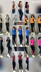 Bộ Dài Thể Thao Áo Thun Tay Ngắn Họa Tiết Eo Che Khuyết Điểm Hiệu Quả