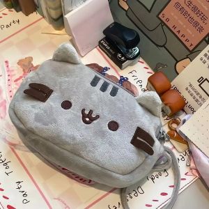 Bandai | New Kawaii Pusheen Pencil Case Cartoon Fat Cat Large Capacity Student Stationery Bag Cosmetic Pouch Travel Storage Bag Gifts