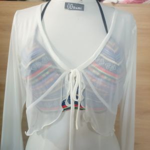 Áo cardigan croptop bèo tay loe áo lưới Bigsize