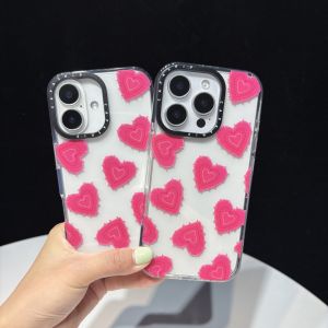 Simple Full-Screen Rose Red Thorny Heart Pattern Transparent Soft TPU Phone Case Cover for iPhone 12 13 14 15 16 17 Pro Max Air