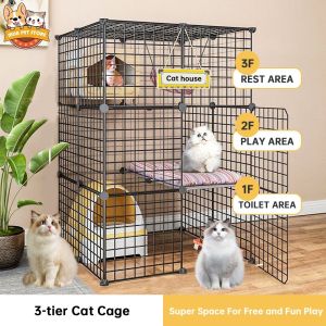 DIY Foldable 3 layers Cat Cage Stackable Cage for Cat Villa Collapsible Cage Cat House