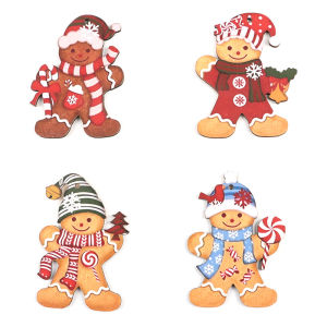 (12ชิ้น/แพ็ค) ชุดจี้ประดับไม้มนุษย์ขนมปังขิงคริสต์มาสสติ๊กเกอร์ตกแต่งบ้านงานปาร์ตี้ทำมือ