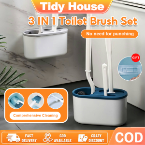 Tidy House 3 in 1 Wall Mounted Toilet Brush with Long Handle Silicone Toilet Brush with Holder Bathroom Cleaning Tools Set