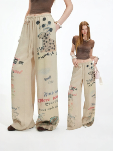 Unifree | Tencel Leisure Loose Trousers High Waist Wide Leg Printed