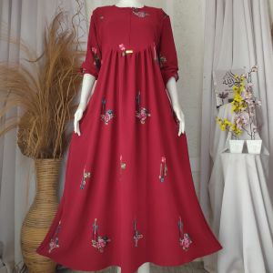 gamis crinkle bordir/gamis motif bunga/gamis terbaru pom2 seragam keluarga/gamis cantik murah bisa cod