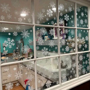 114 Pieces of White Snowflake Window Stickers Winter Holiday Celebration Decoration Glass Static Stickers Christmas New Year Decoration Stickers