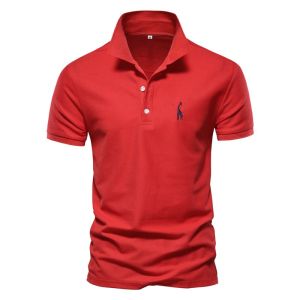 Mens Cotton Polo Shirts Casual Summer Slim Fit Color Tees Fashionable Urban Short Sleeve Standard Cut Pure Color Polo Tops