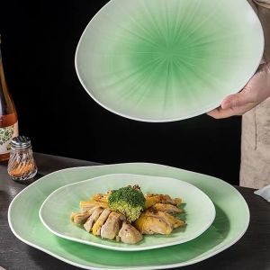Creative Ceramic Lotus Leaf round Plate Chinese Restaurant Delicacies Display Dish High End Club Private Kitchen Decoration