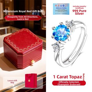 East Beauty | Natural Blue Topaz 999 Sterling Silver Couple Rings
