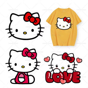 2pcs Cute Sanrio Hello Kitty Applique on Clothes Ironing Thermal Transfer Printing Heat Transfer PVC Patch Vinyl Sticker