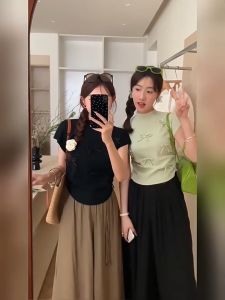 ⚡Port⚡ blouses women new style 2025 Korean new fashion tops Summer Knitted Bow Knitted Blouse Women Comfortable Short sleeved Top 2️⃣0️⃣2️⃣5️⃣