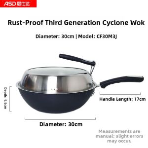ASD | Non-Stick Wok Pan Large Iron Fry Pan with Turbo Base No Coating Rustless Cooking Utensil for Stir-Fry Modern Simple Style