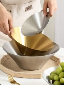 Gold Color 304 Stainless Steel Fruit Nut Tray Cold Dish Salad Bowl Cold Noodles Bowl round Shape Chinese Style Flat Dish for Adults