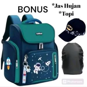 "NIQABIS"Tas Ransel 3in1 Astronot Ransel Anak Sekolah Laki Laki PAUD TK SD+Topi+Raincover