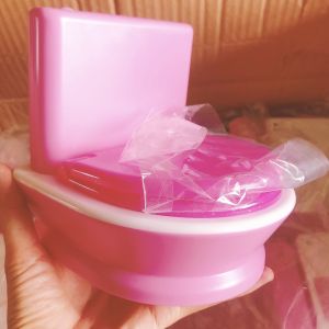 Cute Pink Miniature Toilet Toy for Pretend Play with Sound Feature Small Furniture Dollhouse Accessories for Girls